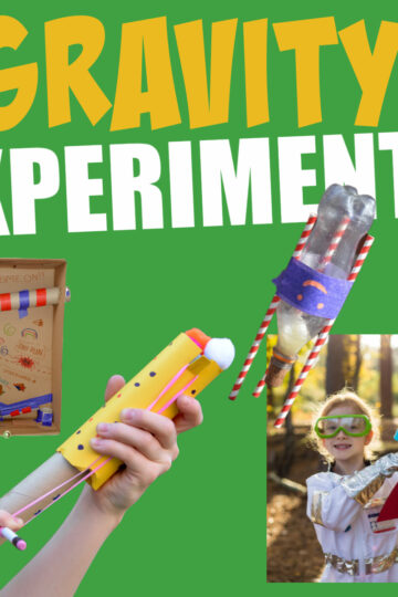 image of a bottle rocket, sling shot and other gravity experiments for kids