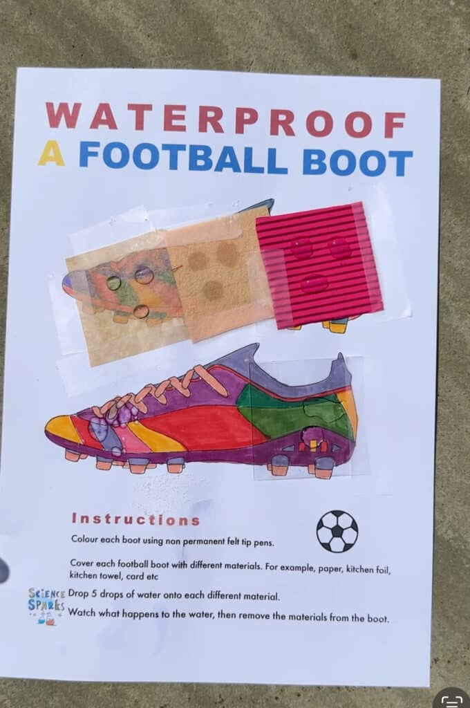 Football boot waterproof science activity